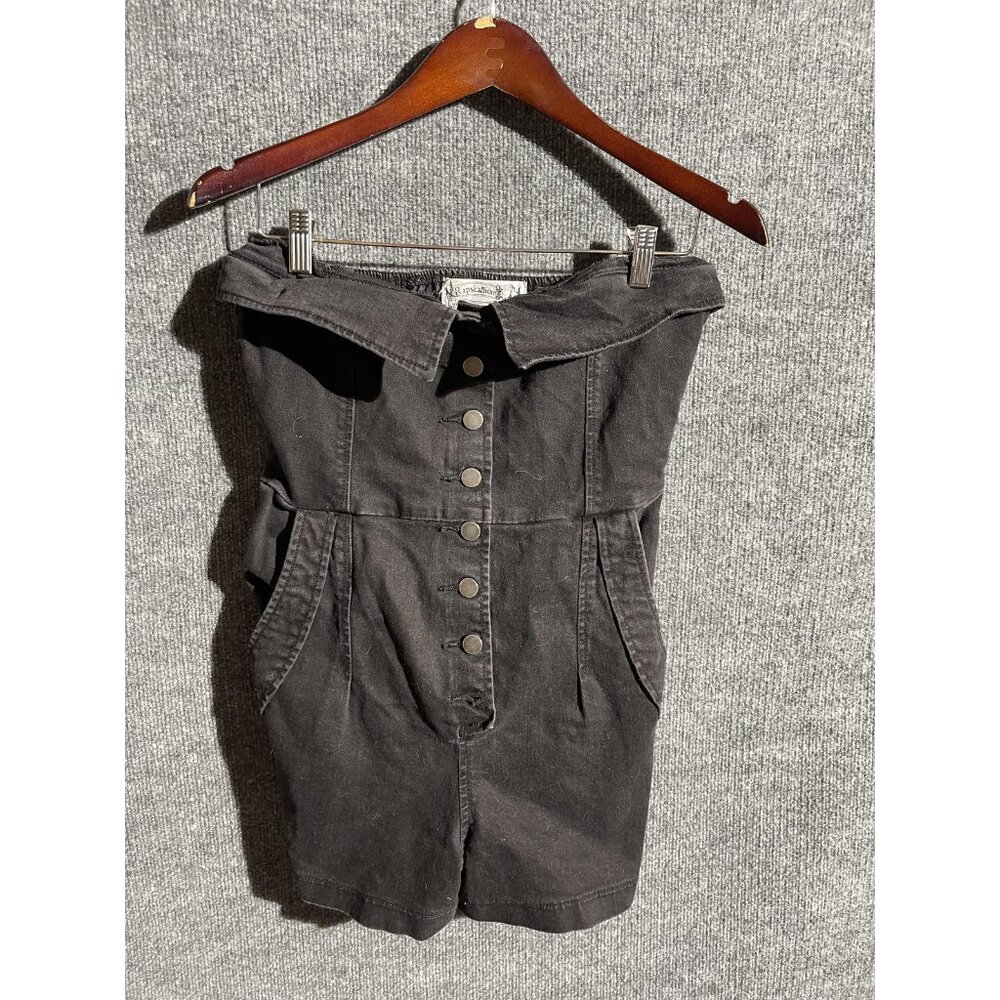 Rapscallion By Samantha Pleet Romper Womens 6 Black Denim Strapless Button Front